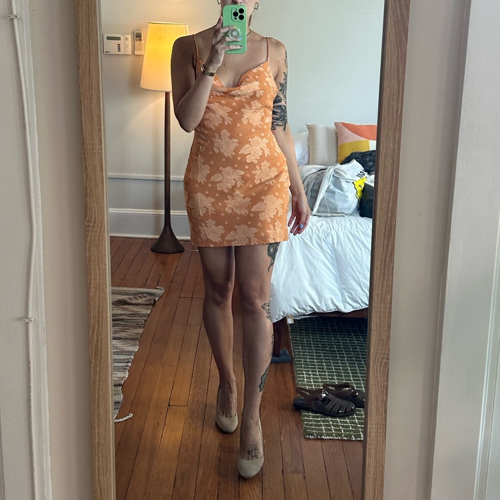 Vintage Orange Floral Mini Dress Size S
